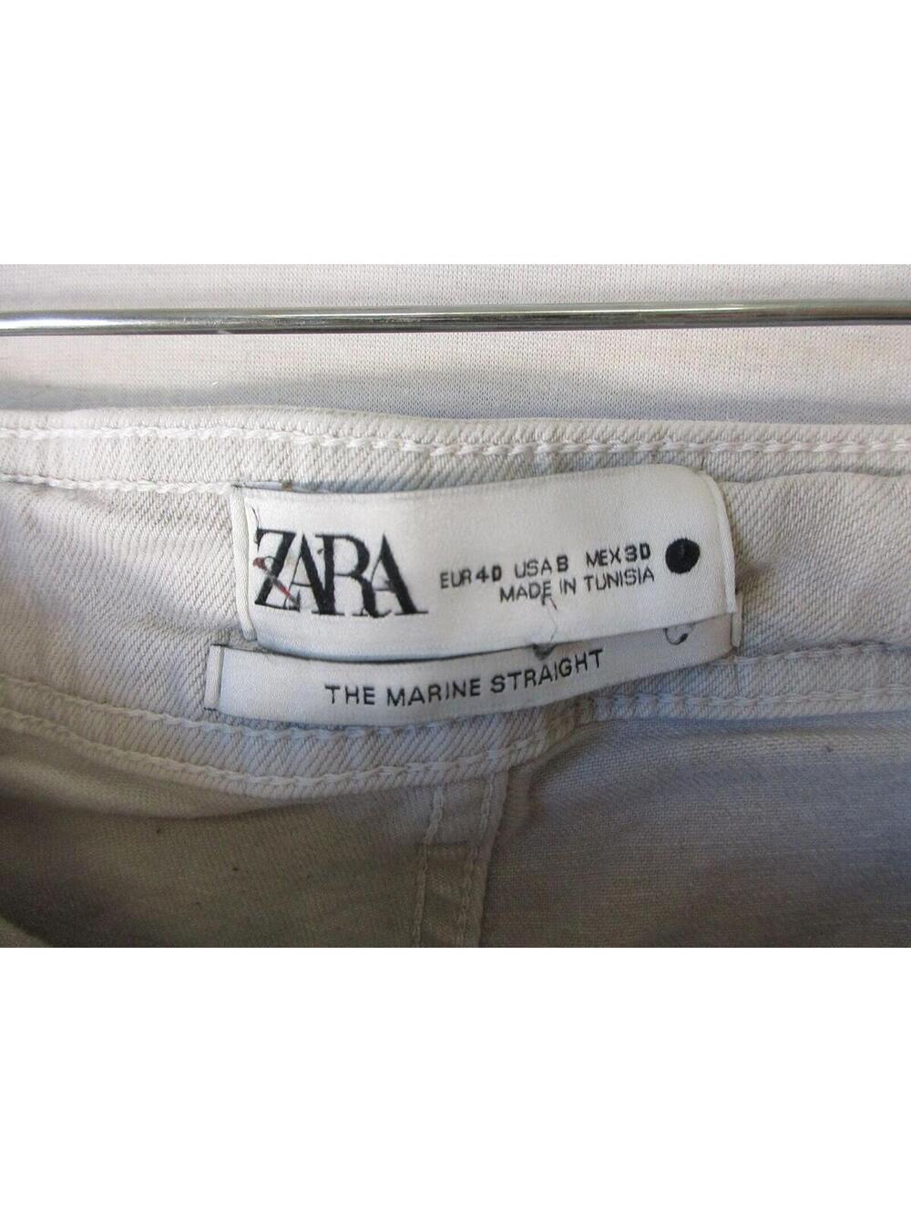 Zara Jeans Womens 8 The Marine Straight Frayed Hem Beige Straight Leg Casual - Picture 5 of 6